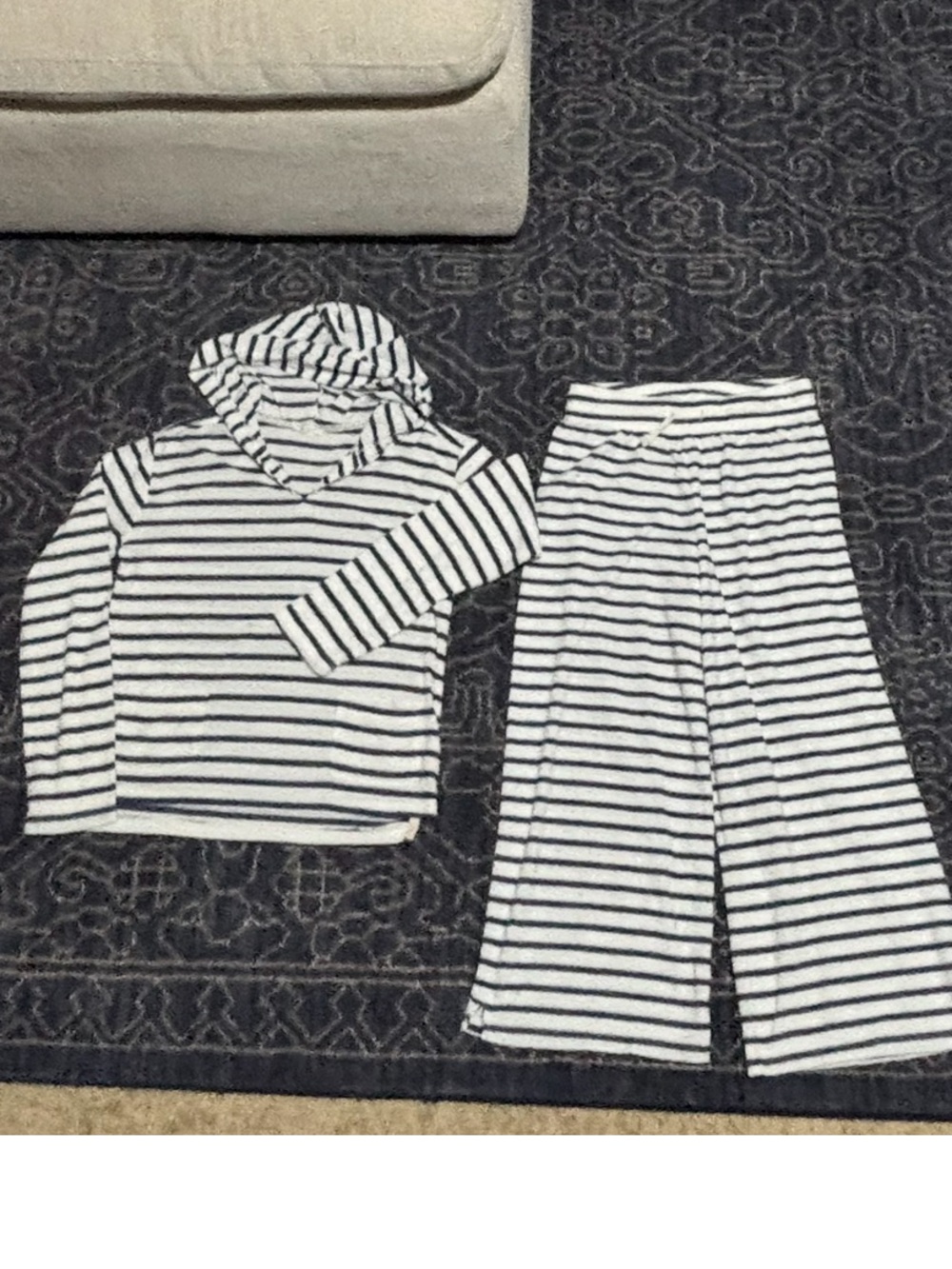 Crewcuts Striped Hooded Pajama Set - White and Black